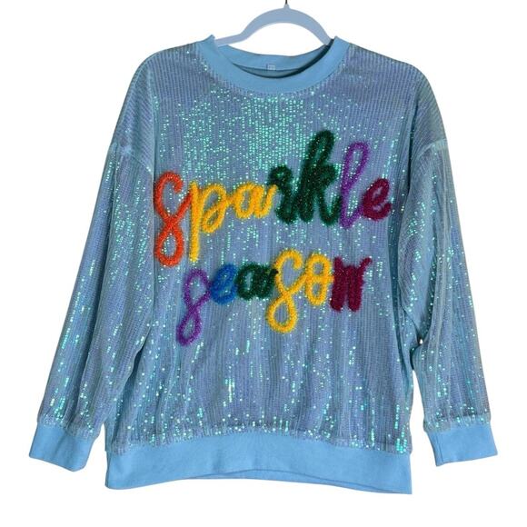 Sequin Sparkle Season Christmas Holiday Glam Party Statement Sweatshirt Sz Small - Picture 1 of 5